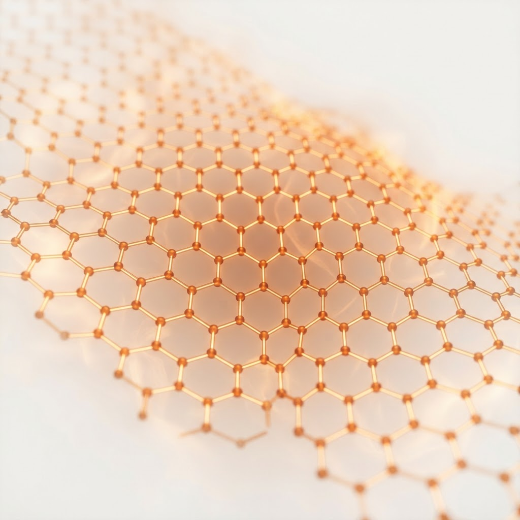 Macro visualization of a single-layer graphene hexagonal carbon lattice glowing with infrared energy