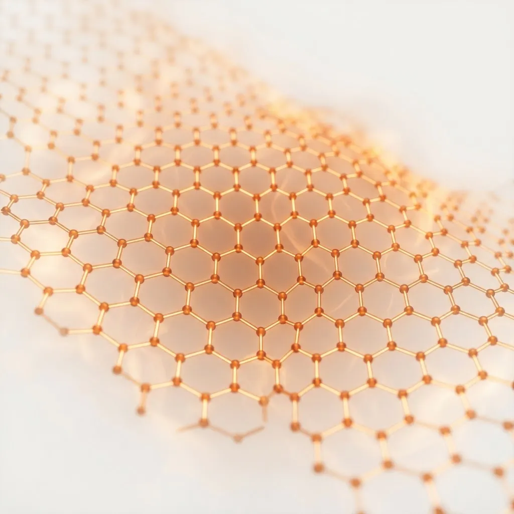 Macro visualization of a single-layer graphene hexagonal carbon lattice glowing with infrared energy